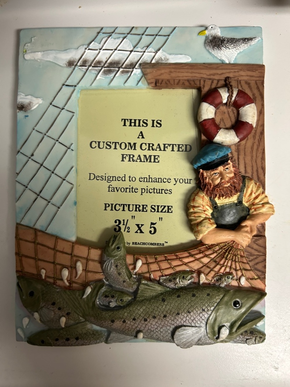 Nautical Fisherman Picture Frame in Blue, Brown, Green, Red - Beachcombers
